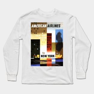 American Airlines to NEW YORK USA Art Deco Vintage Travel Long Sleeve T-Shirt